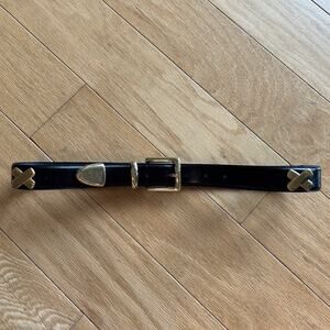 VTG Rose Red Black Patent Leather Gold X Detail Western Belt L